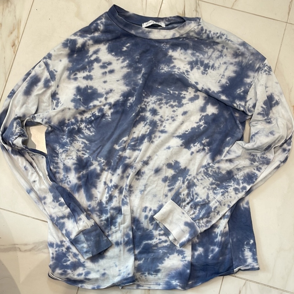 Blue yellow tie dye long sleeve top francescas